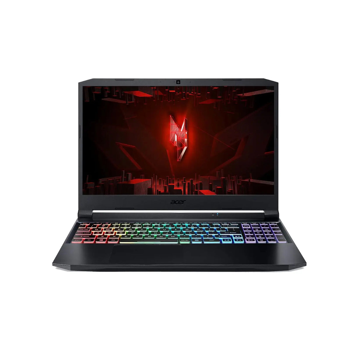 Nitro 5 15.6" FHD 144Hz Gaming Laptop i5-11400H 8GB 512GB RTX3050 W11H Black (Refurbished) front view with RGB backlit keyboard.