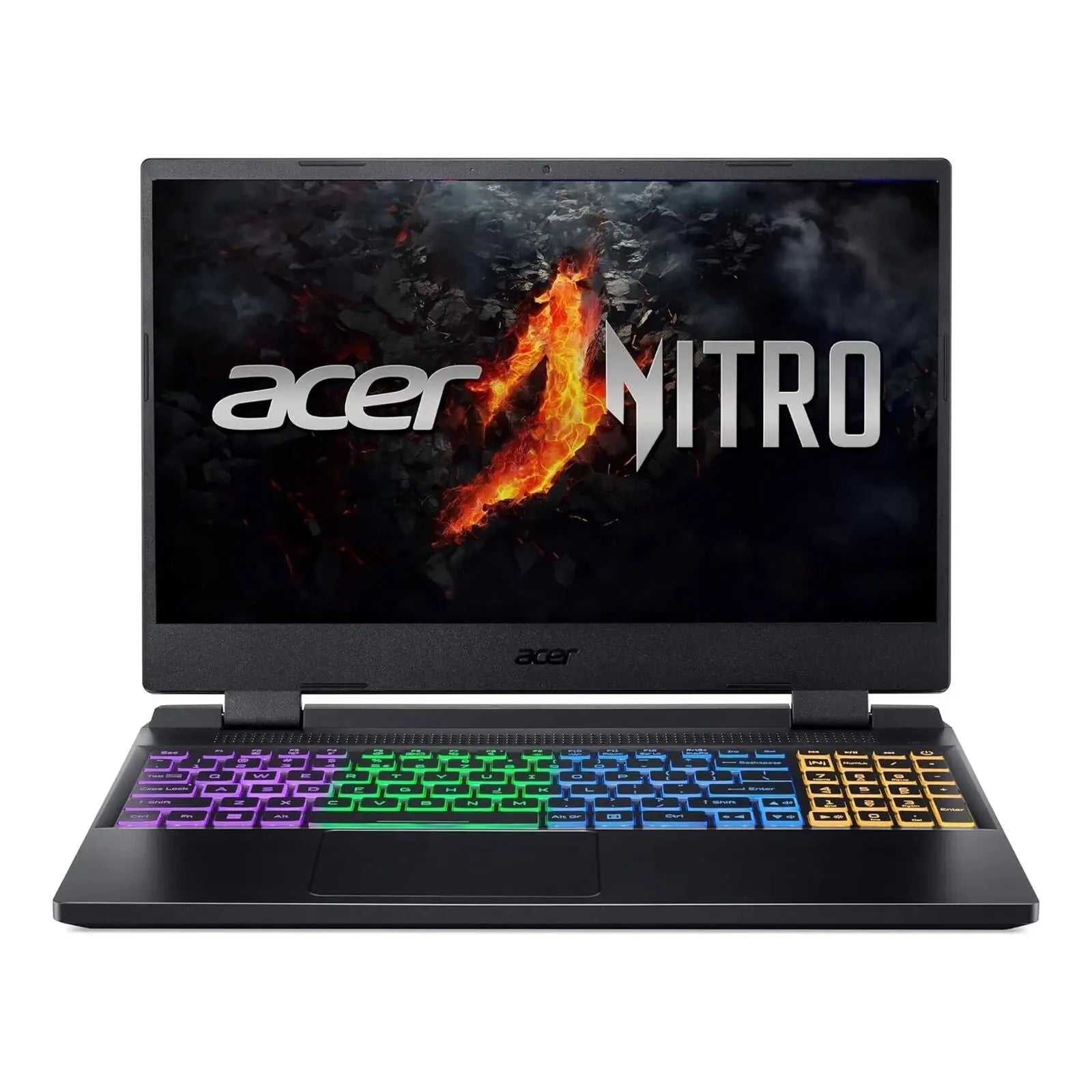 Acer Nitro 5 15.6" FHD 144Hz Gaming Laptop i9-12900H 16GB 512GB RTX3060 W11H Black (Refurbished) with vibrant keyboard.
