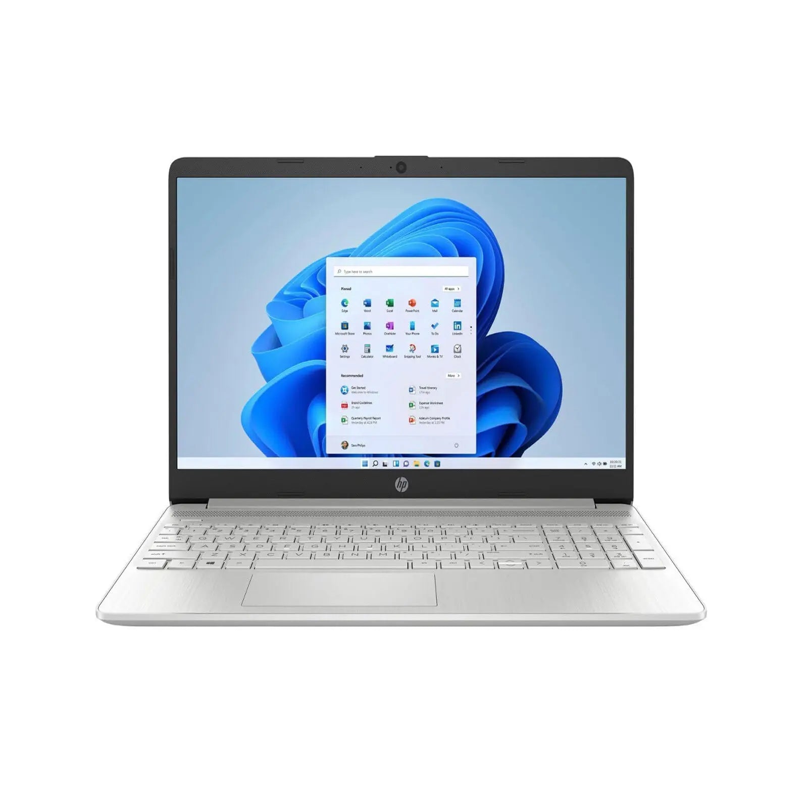 15s 15.6" FHD Laptop i7-1195G7 8GB 256GB W11H Silver (Refurbished) front view with Windows 11 interface.