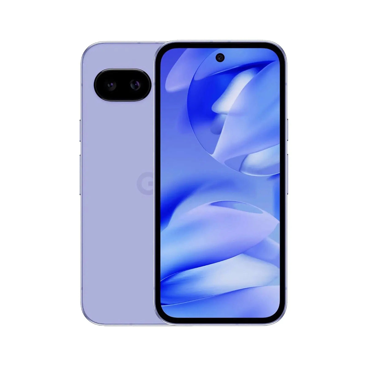 Pixel 9a (Refurbished) smartphone in lavender color showcasing its sleek design and display.