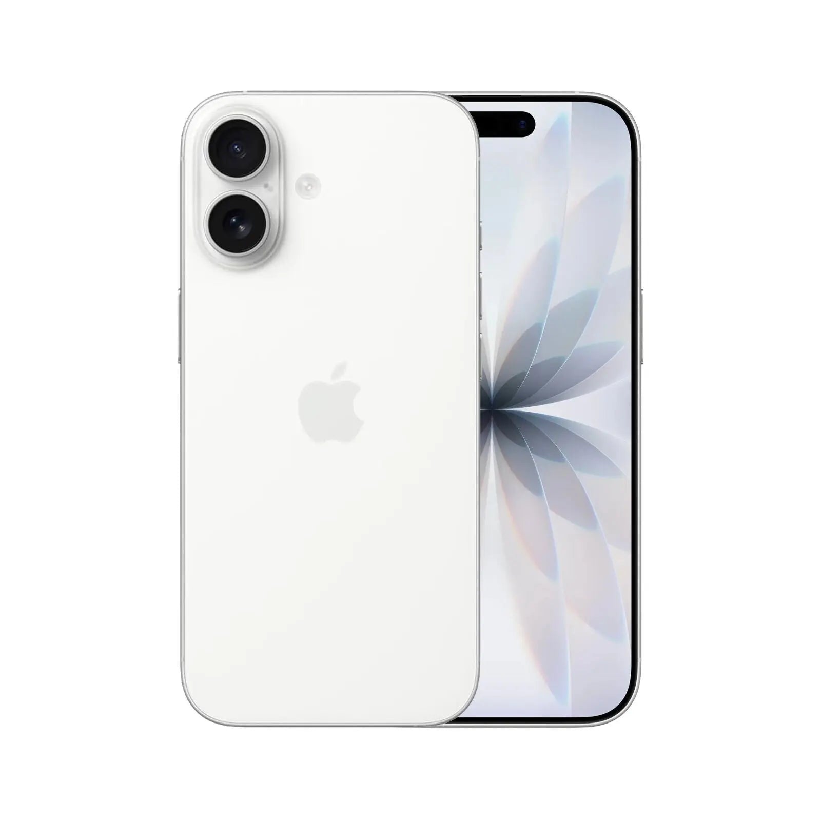 iPhone 17 (Refurbished) showing front and back design in white color with dual camera setup.