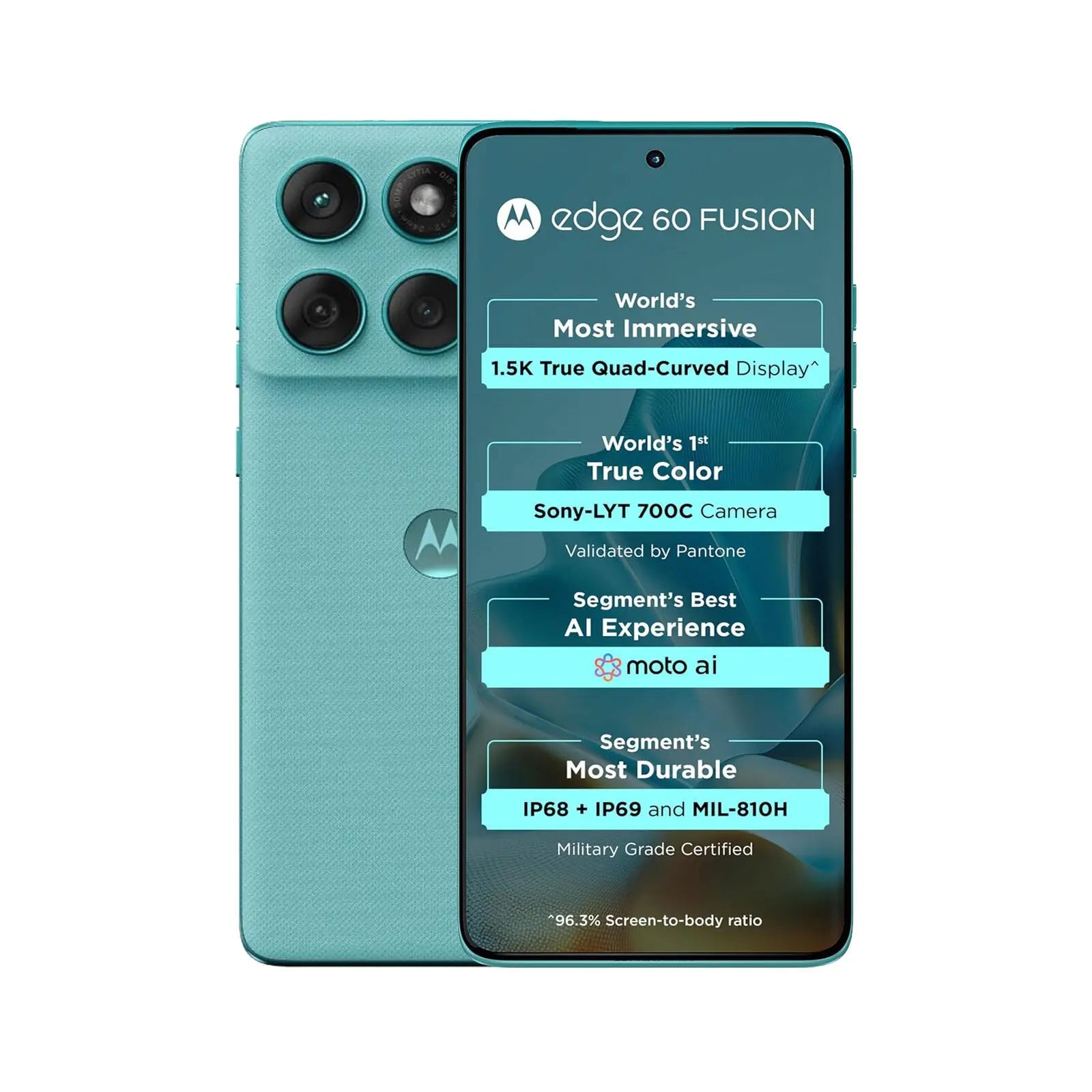 Edge 60 Fusion 5G Smartphone (Refurbished) showcasing 1.5K quad-curved display and advanced camera features.