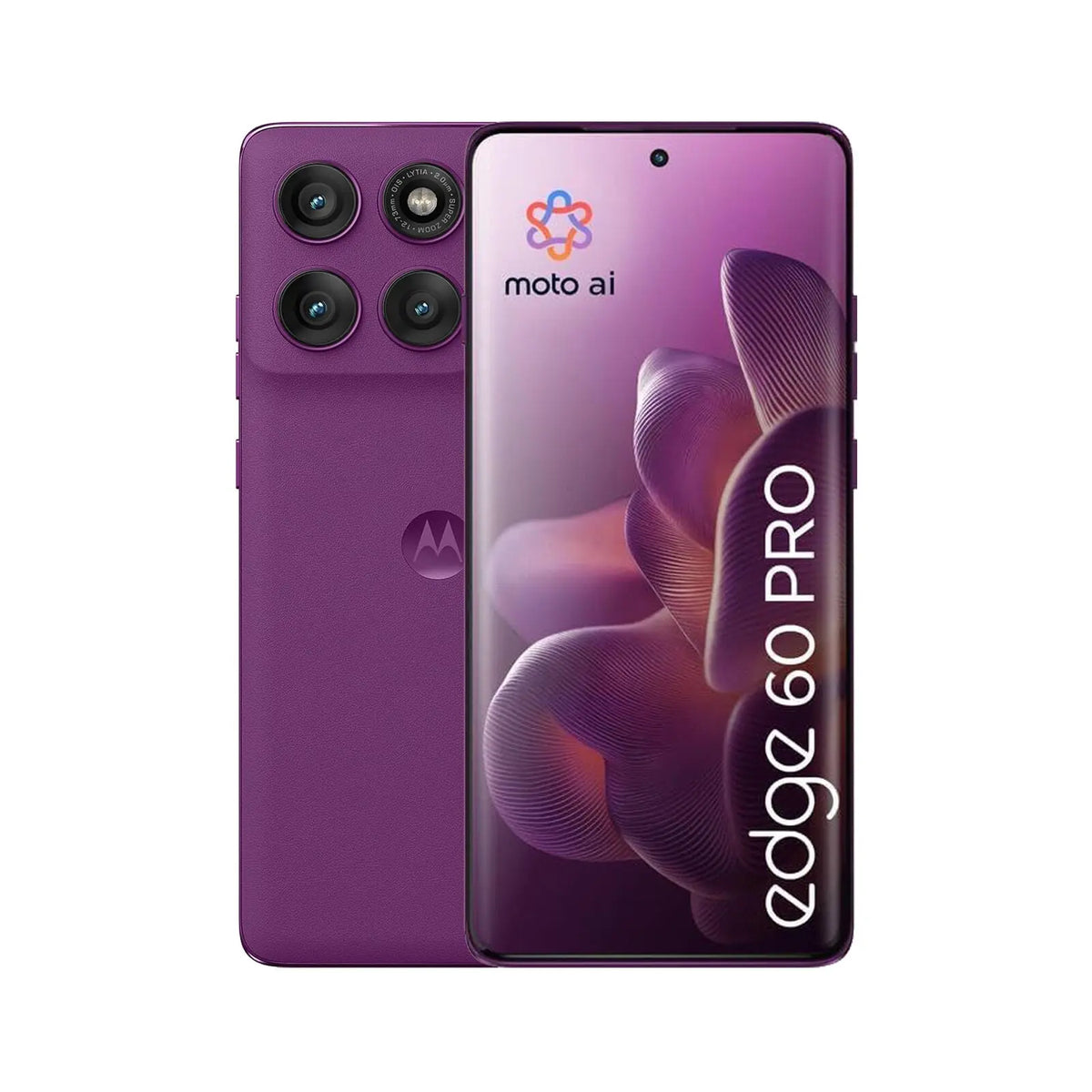 Edge 60 Pro 5G Smartphone (Refurbished) in purple with triple camera system and pOLED display.