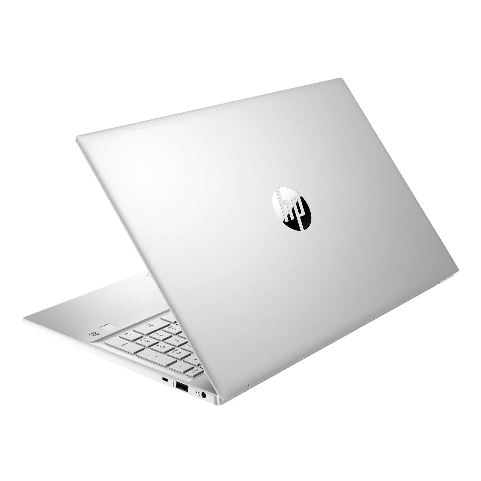 Pavilion 15.6" FHD Laptop i7-1260P 16GB 512GB W11H Natural Silver (Refurbished) back view with HP logo.