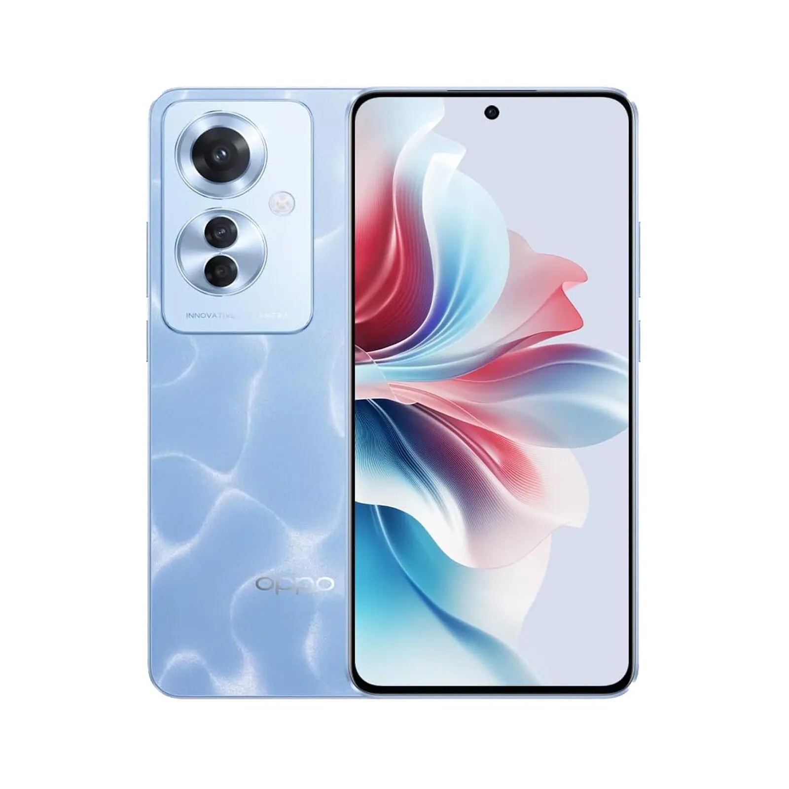 Reno11 F 5G Smartphone (Refurbished) in blue with triple camera and OLED display.