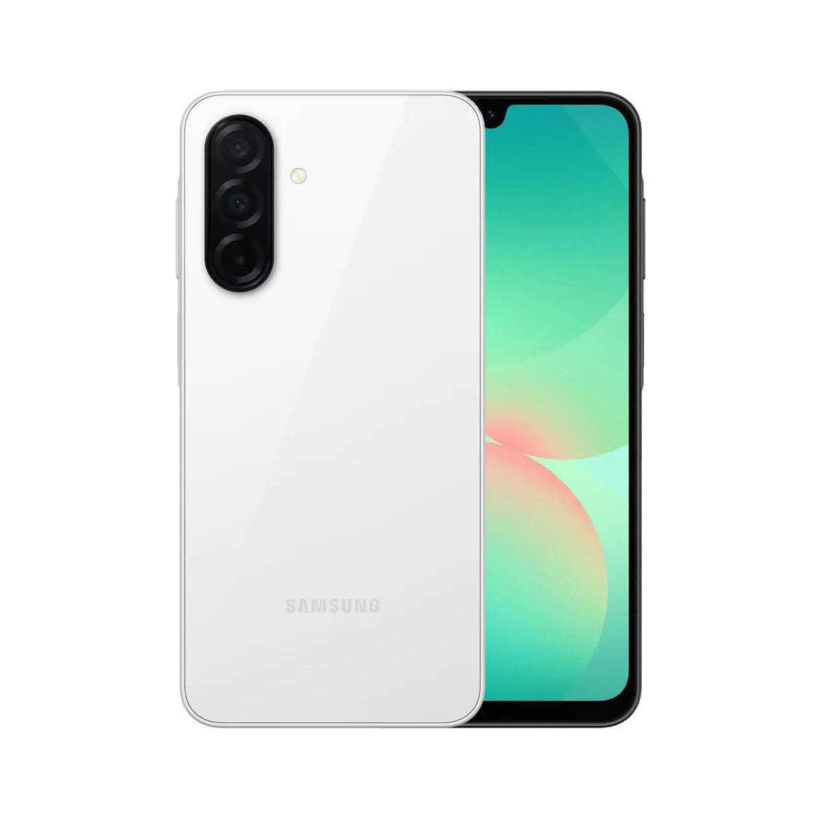 Samsung Galaxy A26 5G (Refurbished) in white color, showcasing front and back design.