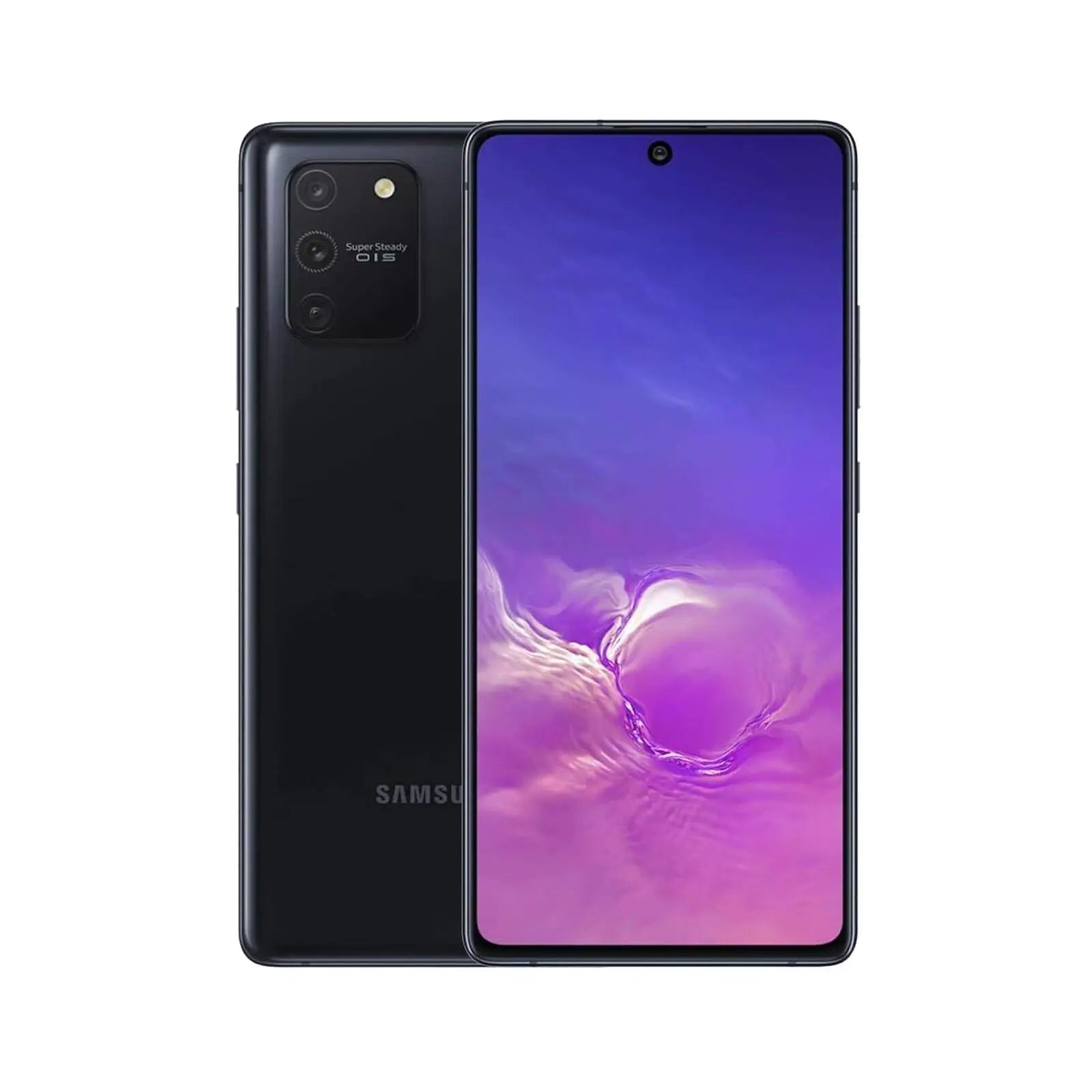 Galaxy S10 Lite 4G Smartphone (Refurbished) front and back view, showcasing Super AMOLED Plus display and sleek design.