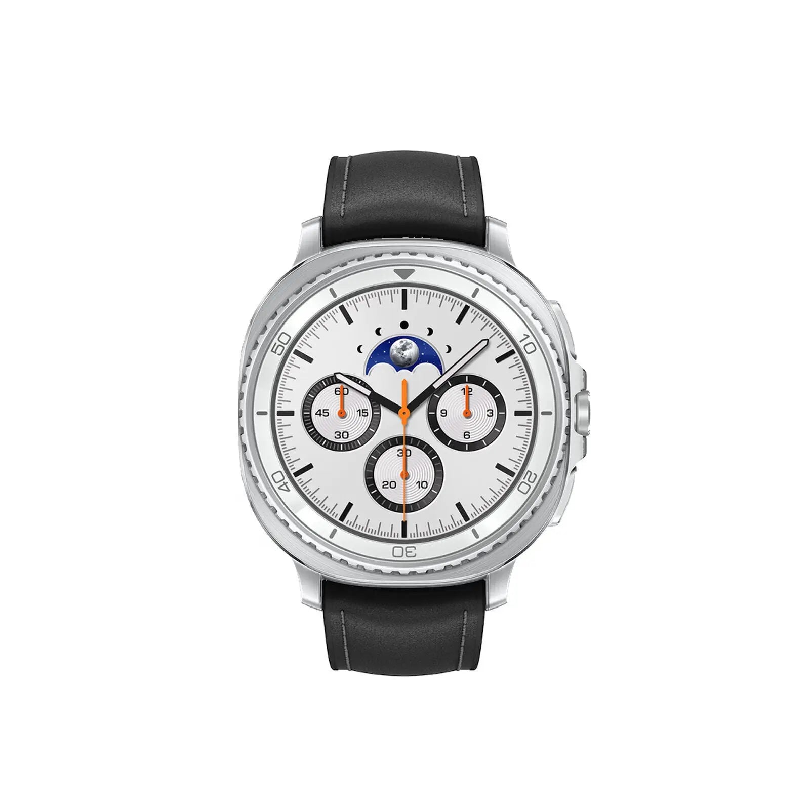 Galaxy Watch8 Classic 46mm Bluetooth (Refurbished) with silver design and black strap, showcasing the watch face.