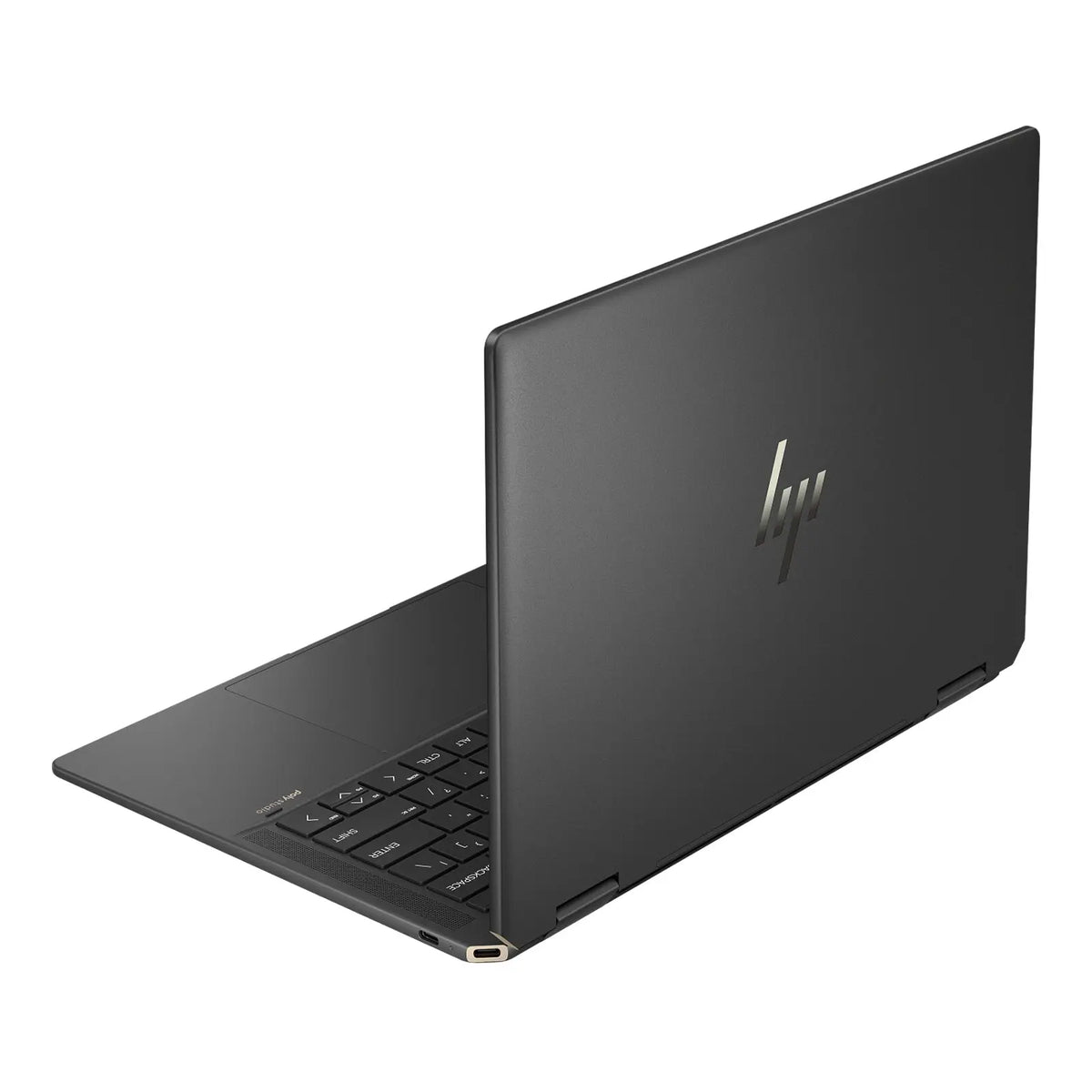 Back view of the HP Spectre x360 14" 2.8K OLED 120Hz 2-in-1 Laptop U7-155H 32GB 1TB W11H Touch Nightfall Black (Refurbished).