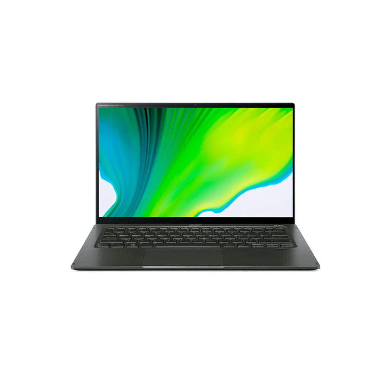 Swift 5 14" FHD Laptop i7-1165G7 16GB 1TB W11H Touch Mist Green (Refurbished) front view with vibrant screen.