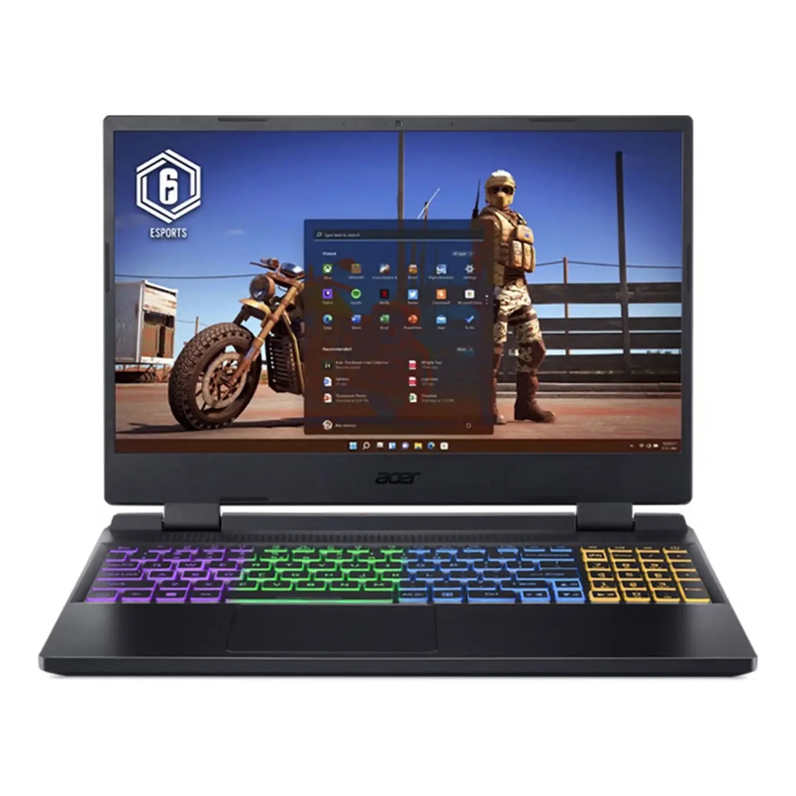 Nitro 5 15.6" FHD 144Hz Gaming Laptop i7-12700H 16GB 512GB RTX3050 W11H Obsidian Black (Refurbished) showing colorful keyboard.