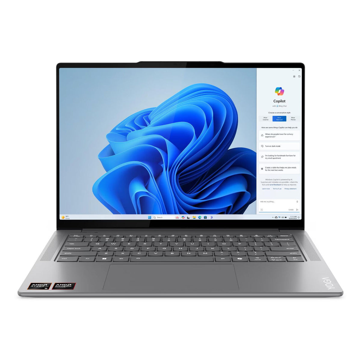 Yoga Pro 7 Copilot+ PC 14.5" 2.8K OLED Laptop Ryzen AI 9 32GB 1TB W11H Grey (Refurbished)