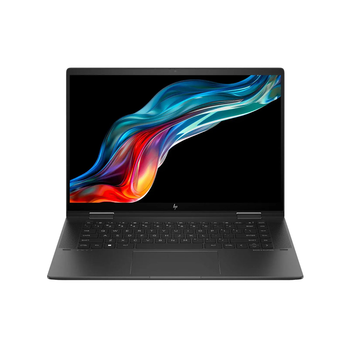 Envy x360 15.6" 2-in-1 FHD OLED Laptop R7-7730U 16GB 1TB W11H Touch Nightfall Black (Refurbished) view from the front.