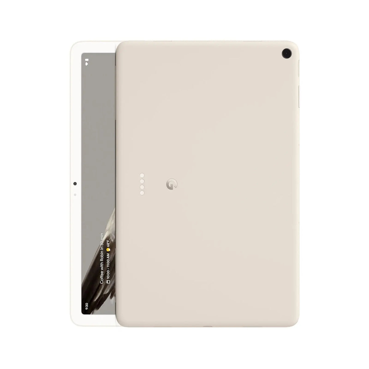 Google Pixel Tablet 2023 (Refurbished) front and back view, showcasing its sleek design and display features.