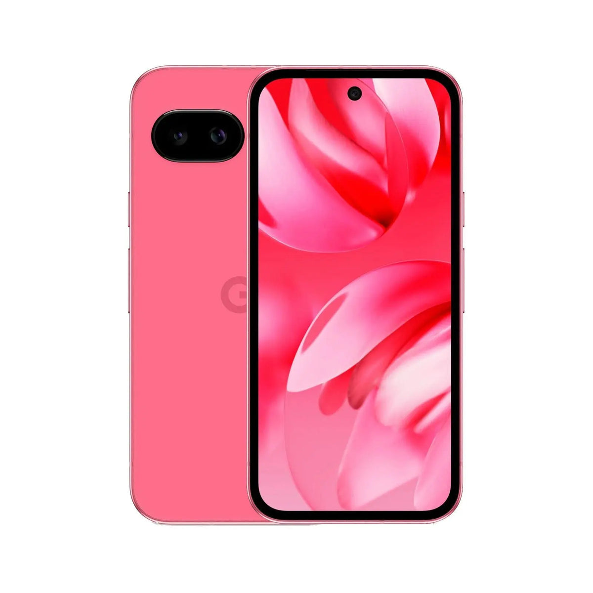 Pixel 9a (Refurbished) smartphone in pink color, featuring a sleek design with an active pOLED display.