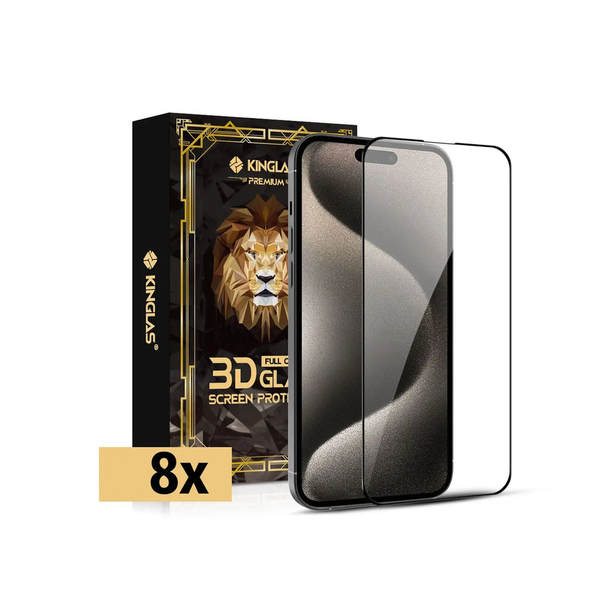 9H 3D Tempered Glass Full Coverage Screen Protector for iPhone 15 Pro Max (Brand New) with packaging and two protectors.