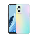 Oppo Reno 8 Lite 5G (Refurbished) smartphone showcasing its cosmic black and rainbow spectrum finish.