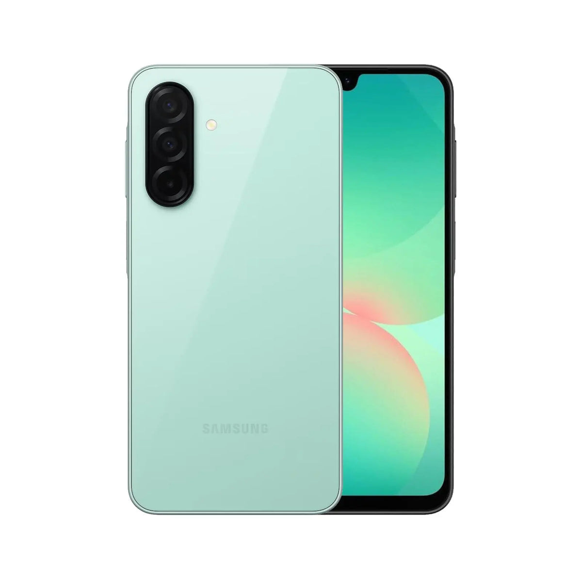 Samsung Galaxy A26 5G (Refurbished) in mint color showcasing its front and back design.